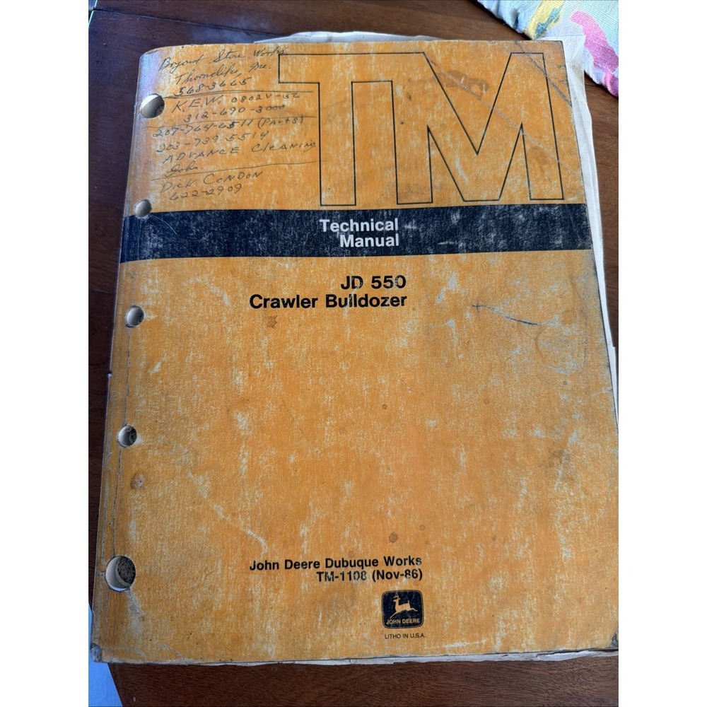 John Deere JD 550 TECHNICAL SERVICE SHOP REPAIR MANUAL CRAWLER BULLDOZER TM-1108